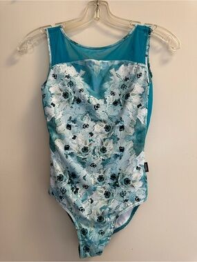 Nikolay Floral Teal Mesh Yoke Leotard